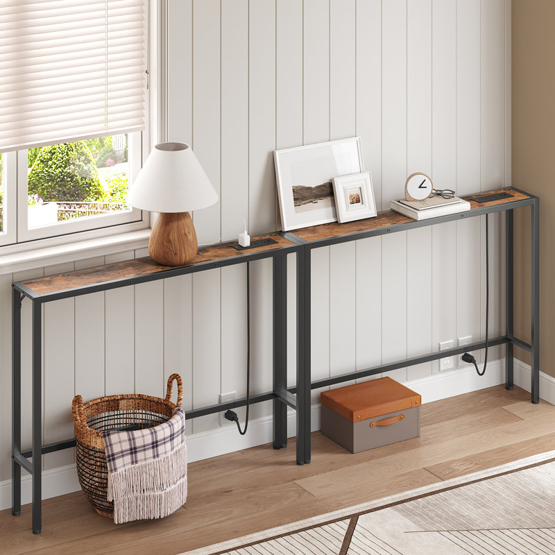 Console 78,7 po avec station de charge derrière le canapé, Brun