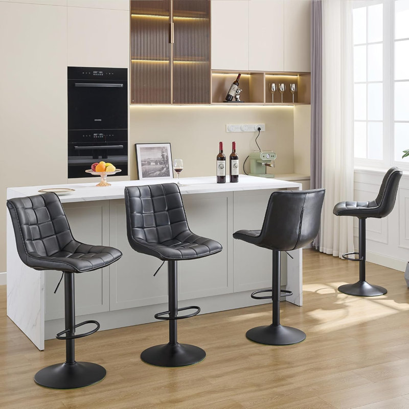 Tabouret de bar pivotant à hauteur réglable avec dossier pour îlot de cuisine, 4, Noir