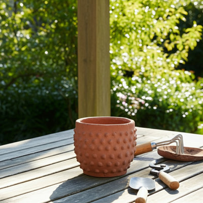 Hooge Textured Pottery Terracotta Planter With Raised Dot Design And Rounded Body - Decorative Handcrafted Clay Planter For Indoor Outdoor Display - Artisan Style Pot For Home Garden Decor