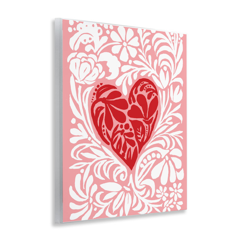 «Red Leafy Heart» sur plaque murale rose, design par Cindy Jacobs