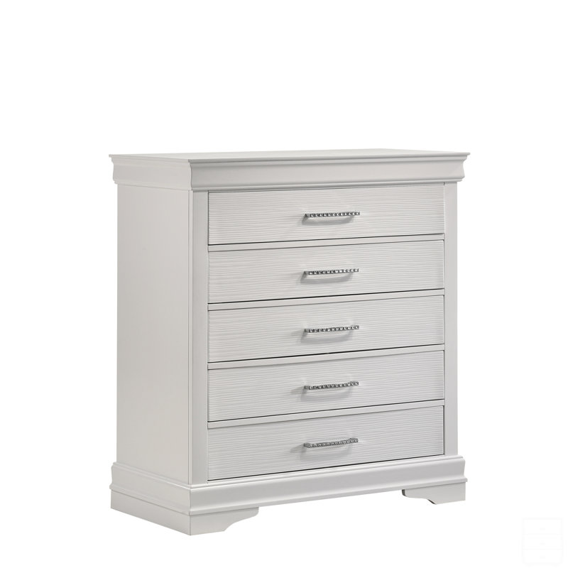 Commode moderne 5 tiroirs en bois, Blanc
