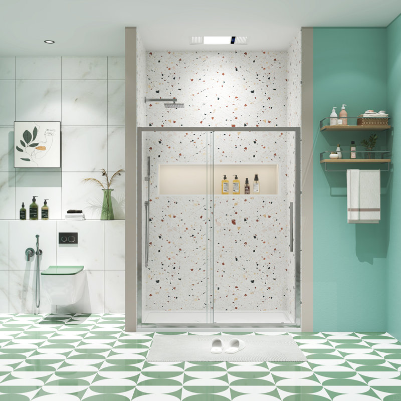56"-60"W X 72"H Sliding Shower Door, Sliding Door, With 1/4" Tempered Glass, Chrome