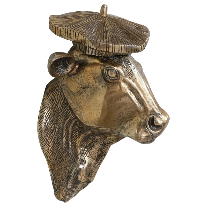 Tête de vache en fonte d'aluminium avec béret