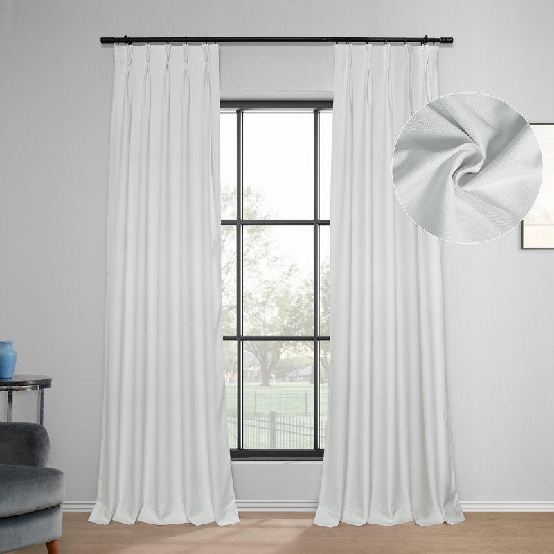 Solid Performance Linen French Pleated Thermal Blackout Curtains for Bedroom & Living Room Curtains Single Panel, Off-White