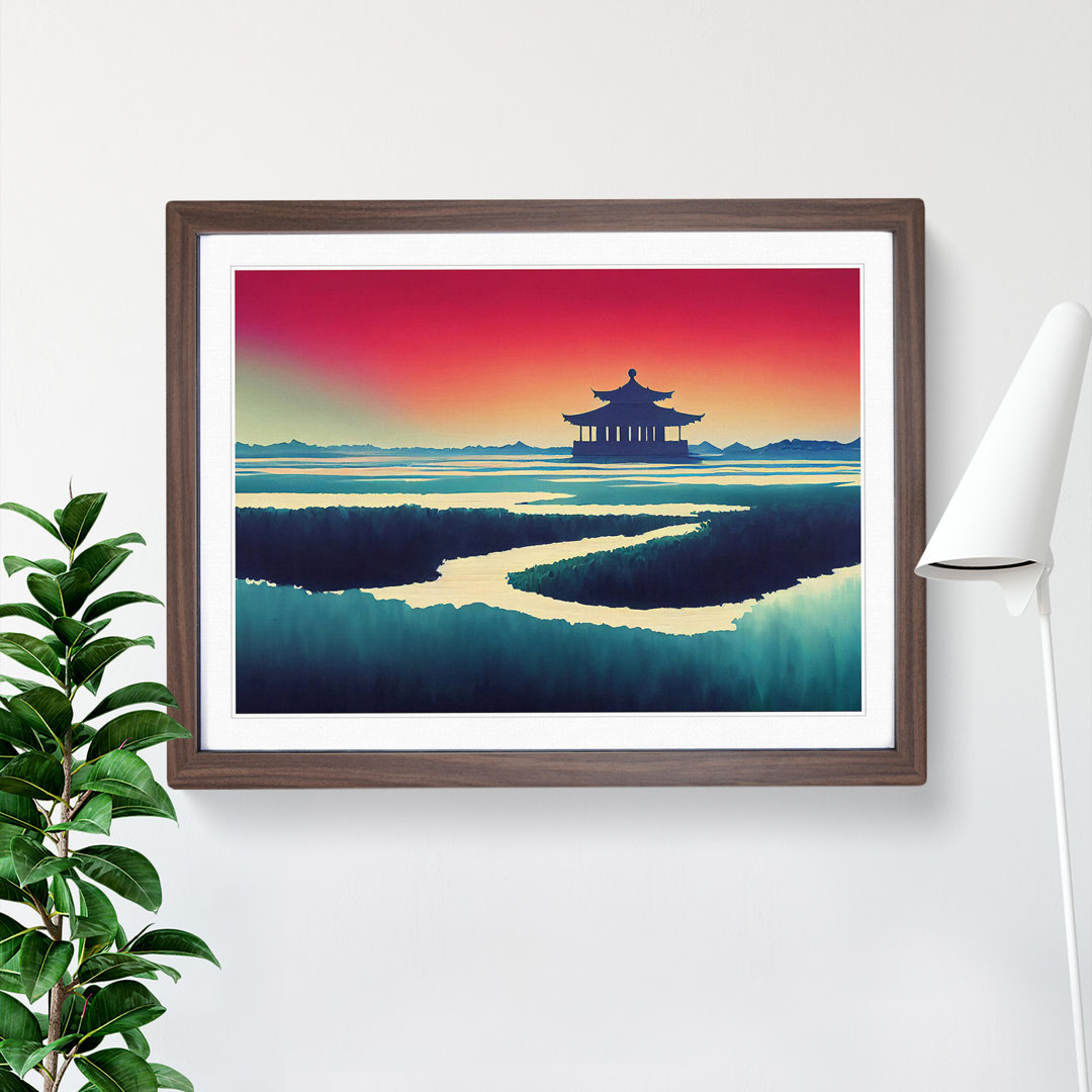 Japanese Pagoda Sunset - Single Picture Frame Print