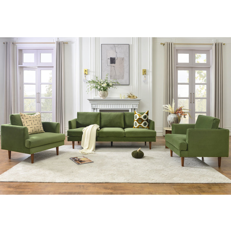 Ensembles de salon 3 pièces rembourrés modernes, Olive Green Velvet
