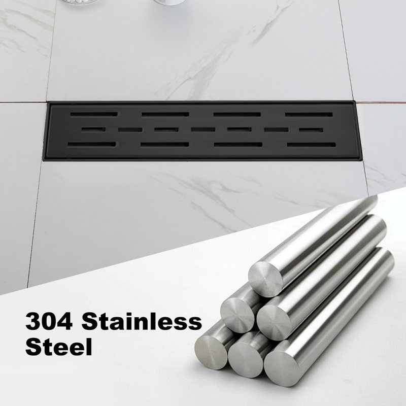 12" Linear Shower Drain With Bar Pattern Grate, Matte Black