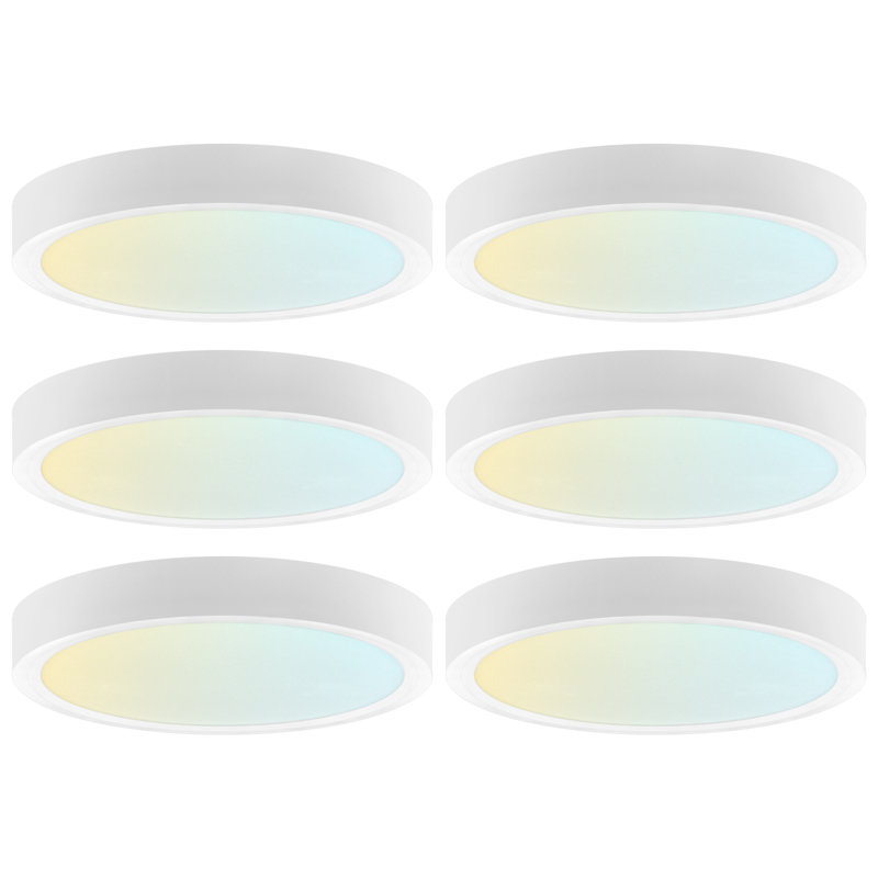  5 In. LED Flush Mount Light, Surface Mount, 5CCT, 820 Lumens, CRI90, 110° Beam, 10W, Dimmable, Wet Rated & UL Listed, Round Slim Trim 6 Pack