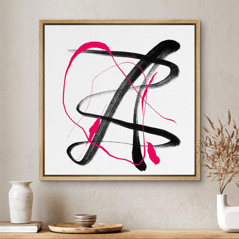 Noir et magenta, coups de pinceau, rubans, formes abstraites, art moderne, décoratif, contemporain, minimal, Naturel