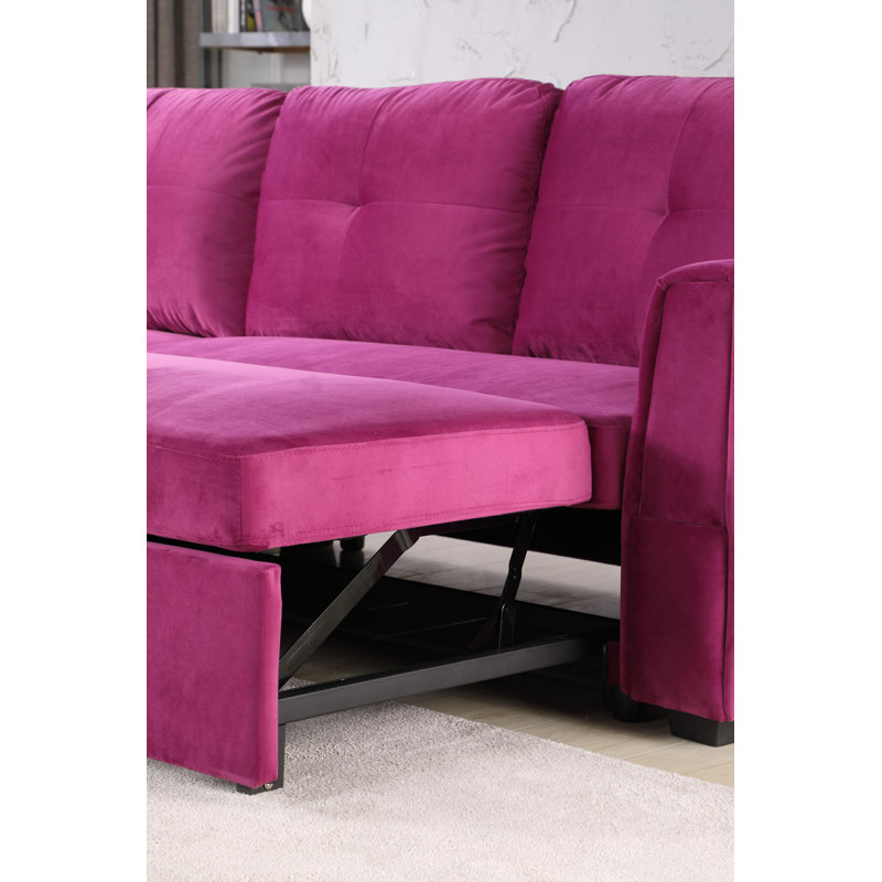 Upholstered L-Shaped Sectional Reversible, Violet Silk