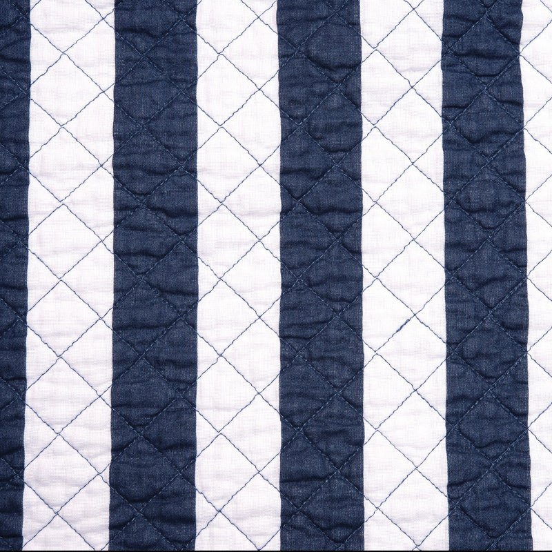 Oliver Navy and White Cotton Quilted Throw Blanket