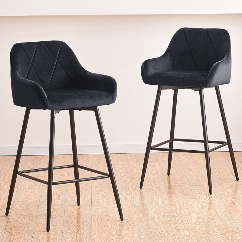 Lovington 71cm Velvet Bar Stools with Armrest, Black