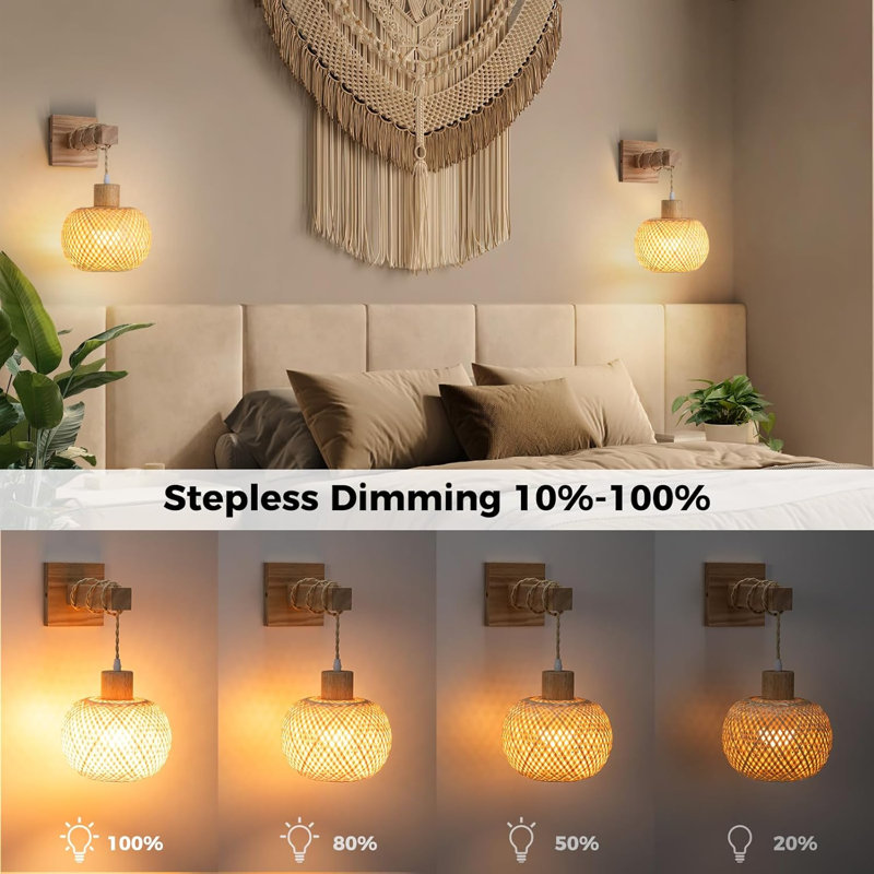 Dimmable Woven Bamboo Wall Lamp