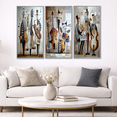 Abstract Jazz Band in New York City – Jazz Framed Wall Art Set of 3