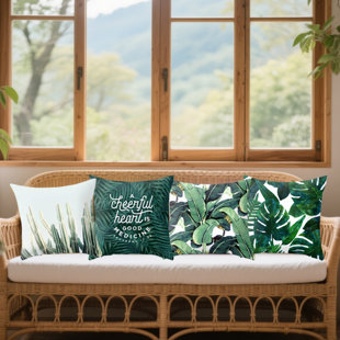 4 Piece Green Plants Decorative Pillowcases, 18 Inch Square Pillowcases with Hidden Zipper, Home Bedding Pillowcases, Style B