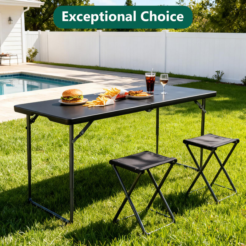 Table pliante 4 pi Zeta X4 Pro noire, hauteur réglable rapide avec verrou de fixation, intérieur stable extérieur, Noir