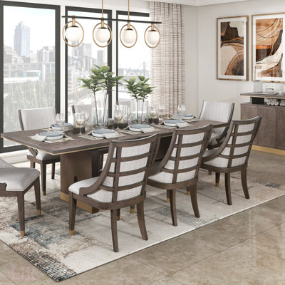 Modern 5-Piece Dining Set With Extension Table And 4 Upholstered Armchairs, Gold Tipping For Elegance And Comfort
