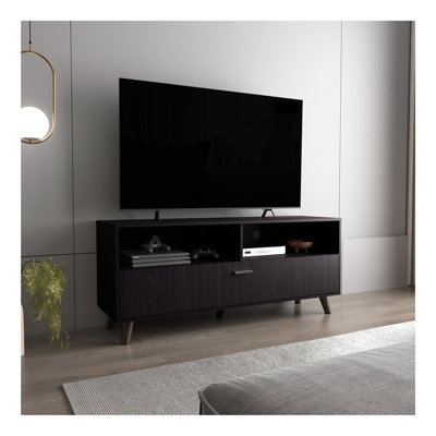 Meuble télé, 1 porte, 2 tablettes, wengé noir