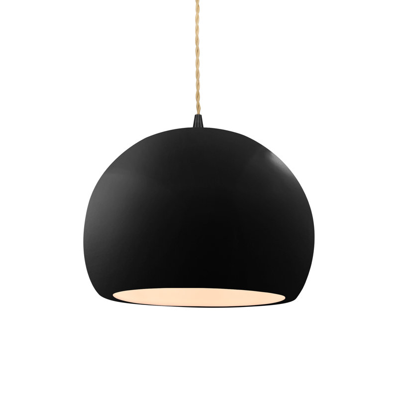 Luminaire suspendu simple à 1 lumière Aschwin - DEL, H 7,75 po x l 10 po x P 10 po, Noir brillant / blanc mat, Noir mat