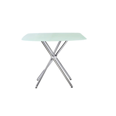 Contemporary 36" Square Frosted Tempered Glass Table, With Legs And Disk For Compact Dining Area In Kitchen &