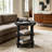 D23.5 x 25" Round Three Tiered Side Table with Rattan Shelf, Black-2068030067
