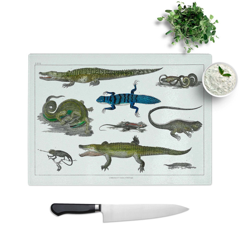 Tempered Glass Various Reptiles XXVII by Oliver Goldsmith Chopping Board, 28.5 cm W x 20 cm L