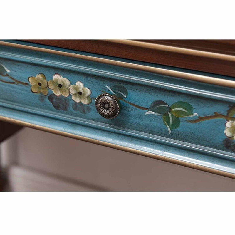 Bureau de style européen peint rétro, 29.53" H x 47.24" W x 23.62" D, Blue/Brown
