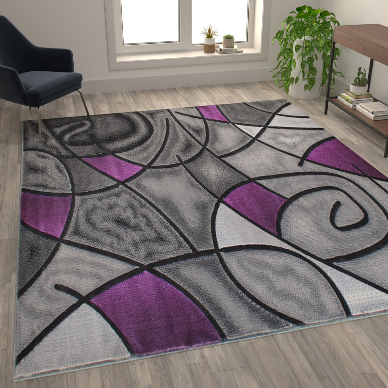Tapis décoratif en oléfine à motif abstrait moderne Sioar, Rectangle 2 pi x 3 pi