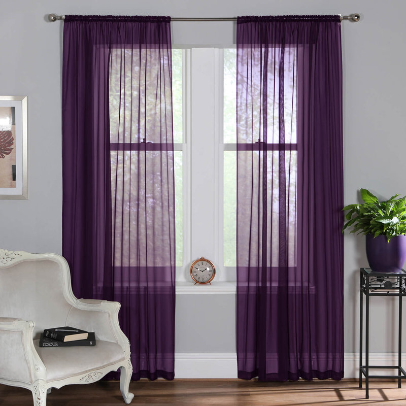 Alayjiah Sheer Slot Top Panel Pair, 149cm Width x 122cm Drop, Purple