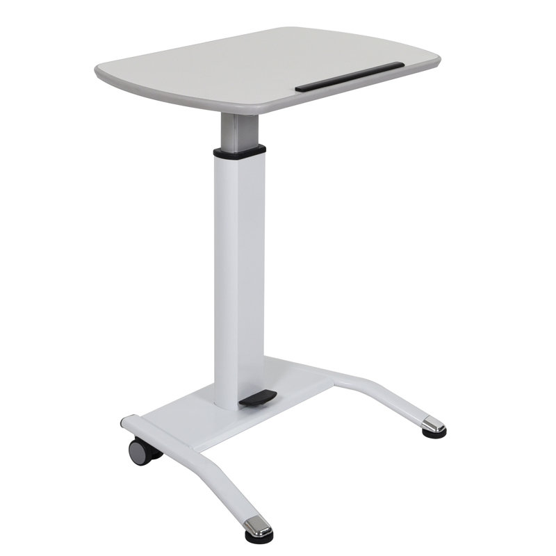 White Adjustable Height Mobile Standing Desk with Pneumatic Foot Pedal