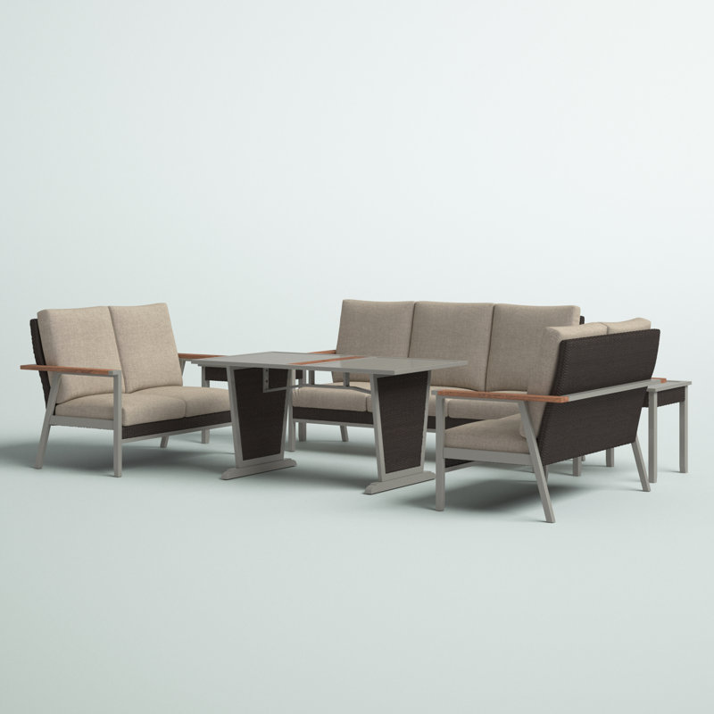 Bertolde 7 - Person Wicker Patio Dining Set with Rectangular Table , Cushions Included