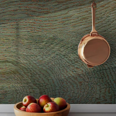 Rustic Green Weathered Wood Grain Wallpaper Farmhouse Natural Textured Look Wall Design