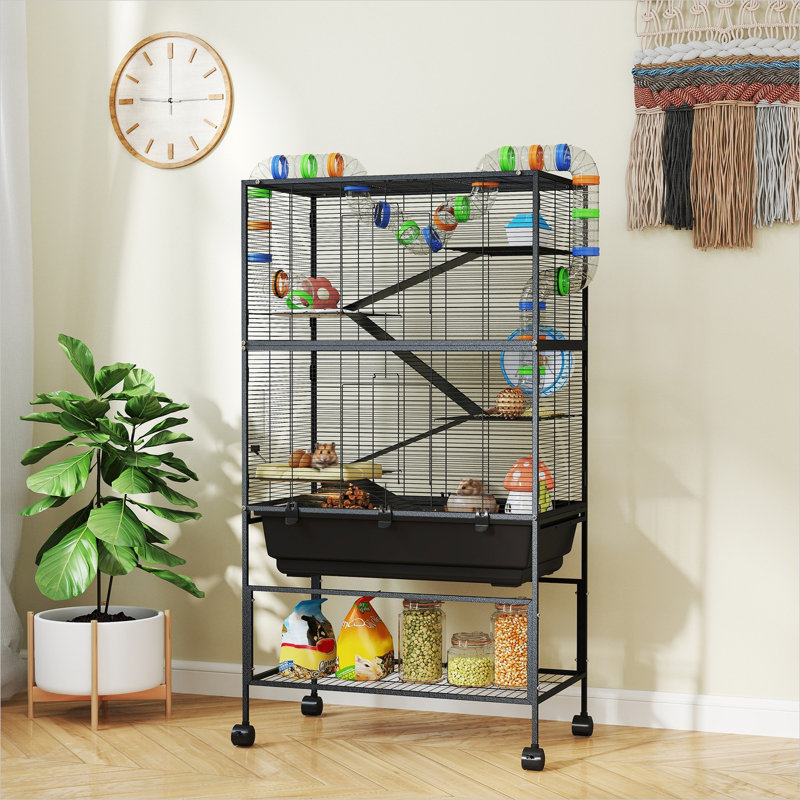Caissons et cages à hamster de 6,7 pouces avec acier noir mat et rangement