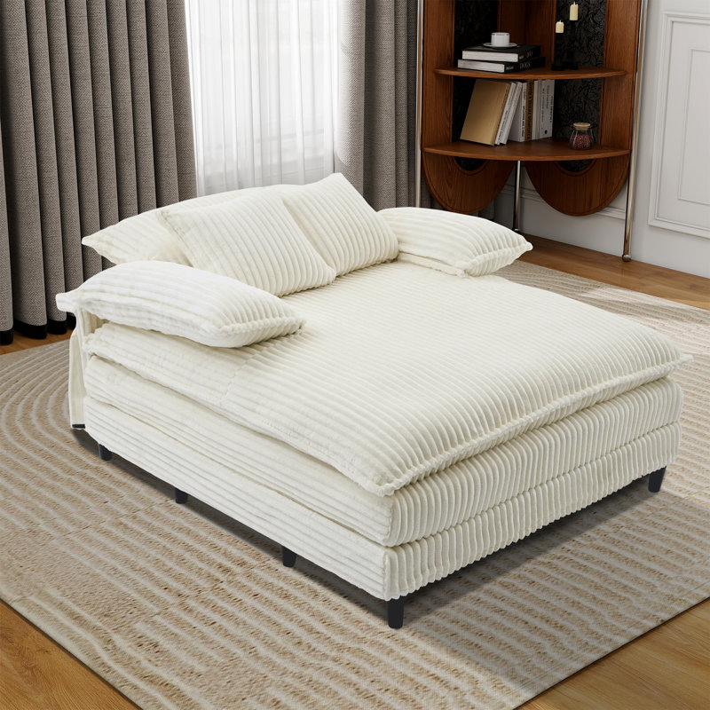 Large méridienne rembourrée, canapé-lit moelleux confortable, Beige