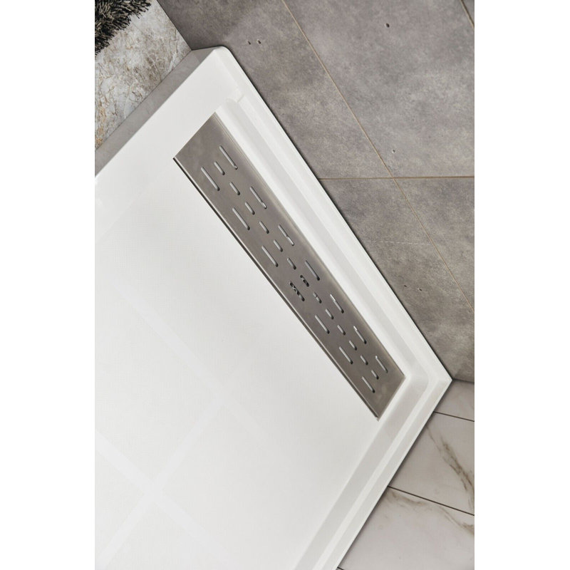 Hexagon White Acrylic Alcove Shower System with Silver Grout Lines 60"W x 30"D