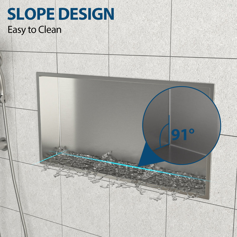25" X 13" Stainless Steel Shower Niche, Brushed Nickel, Brushed Nickel, 4" H x 25.06" W x 12.91" D