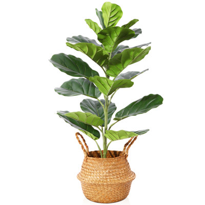 Adcock 30in Artificial Fiddle Leaf Fig Plant in Basket, Faux Green Plant, Fake Tree for Home Décor