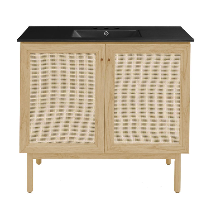 Meuble-lavabo autoportant en chêne naturel Classe 36 avec comptoir à 3 trous noir Classe, Black, 8" Widespread, Chêne naturel