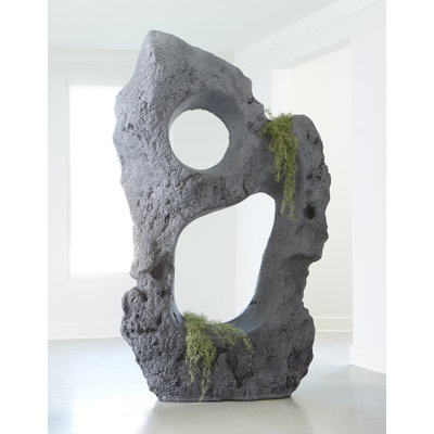White Stone Colossal Cast Stone Sculpture Two Holes Charcoal Stone