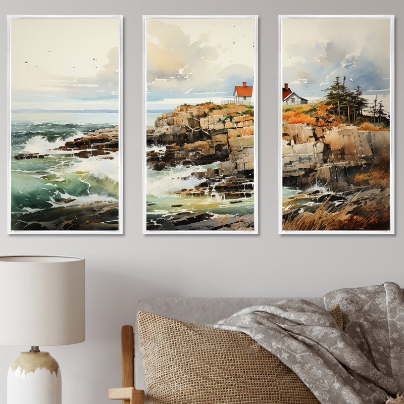 Coastal Light House Minimal Landscape I - Ensemble de décorations murales Beach Light House, H 28 po x l 36 po