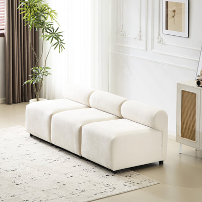 Canapé 78 po 3 places, 78 po, tissu beige, sans accoudoirs, structure en bois massif, ressorts à arc et mousse à haute résilience, arrangement de sièges personnalisable, assemblage pratique avec densité confortable