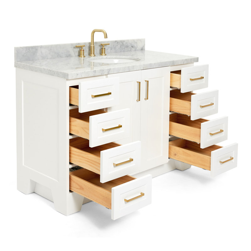 Freitas 48'' Solid Wood Single Bathroom Vanity, Oval, White, Carrara Marble