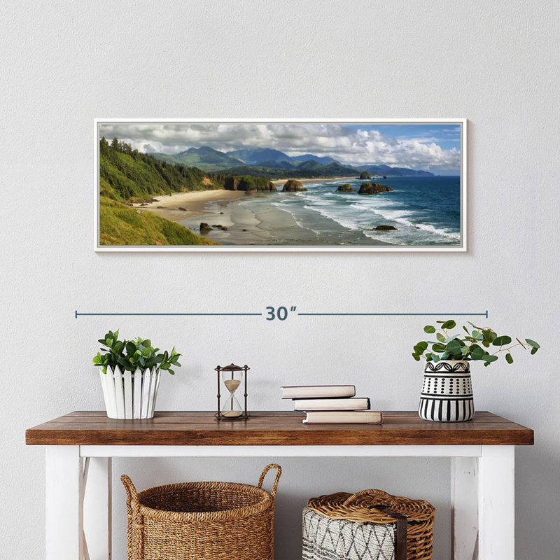Cannon Beach Coast, 28 po x 10 po, Cadre flottant blanc