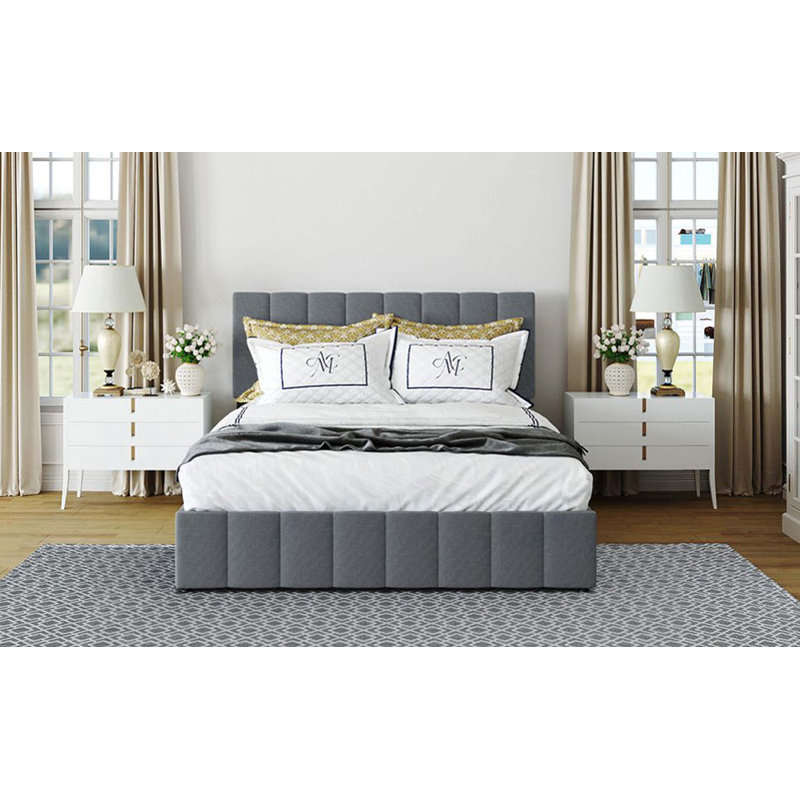 Queen Size Upholstered Platform Bed with Hydraulic Storage System in Grey for Modern Bedrooms and Extra Storage., Queen
