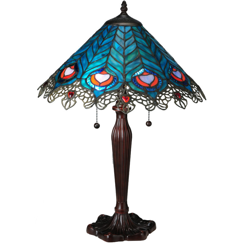 Elegant St. Louis Blues 2-Light Stained Glass Table Lamp in Bronze