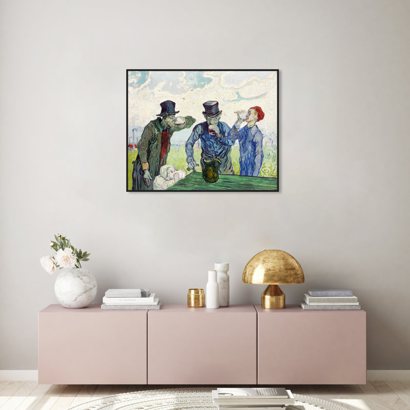 Drinks and Spirits Van Gogh - The Drinkers Impressionism, art mural, H 30 po x l 36 po, Toile avec cadre noir