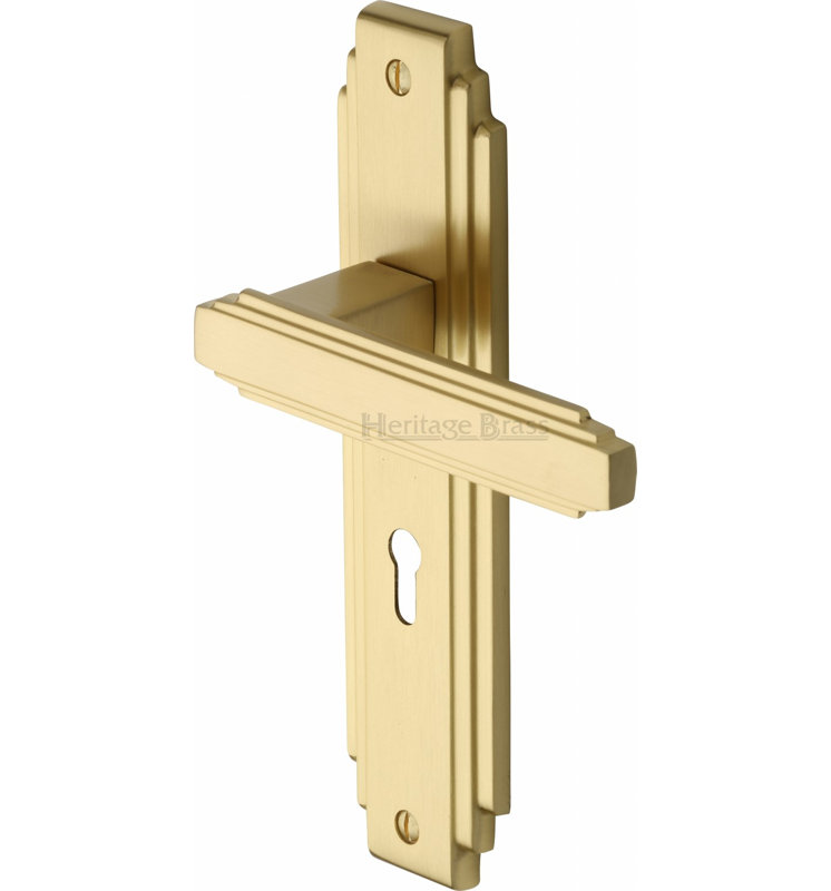 Heritage Brass Heritage Door Handle Lever Lock Astoria Design, Satin Brass