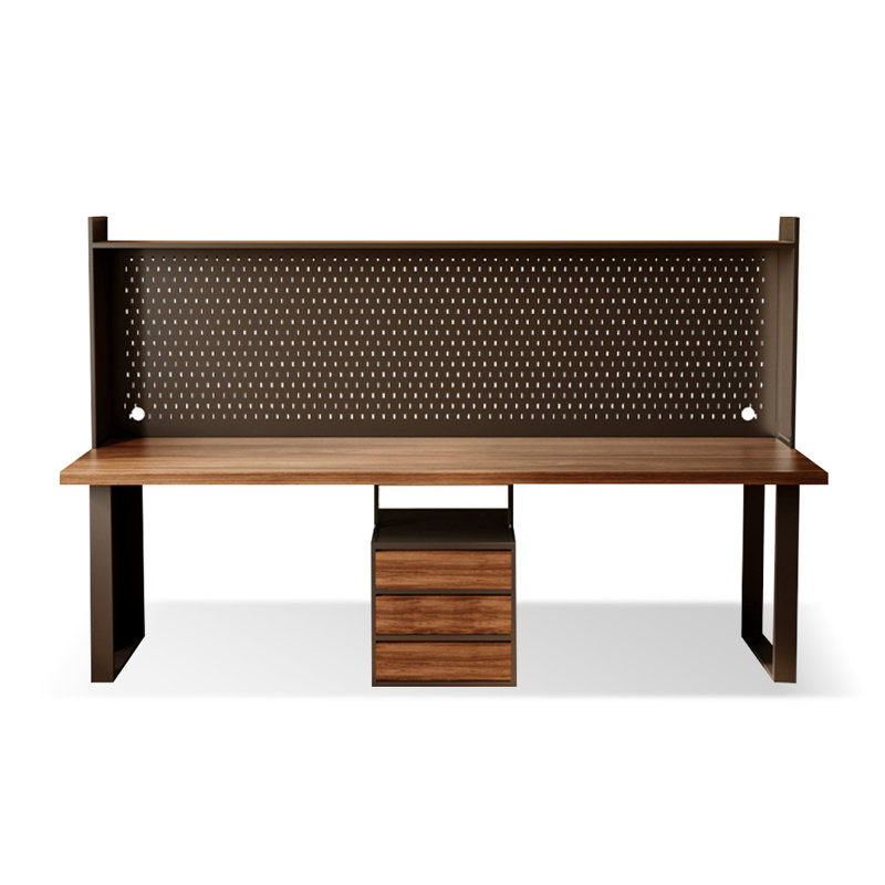 Bureau rectangulaire en bois massif brun noyer + noir, H 29,53 po x l 78,74 po x P 23,62 po