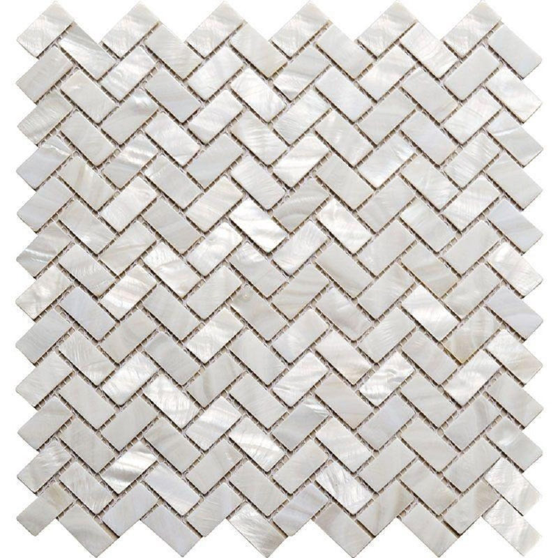 10.6" X 11.2" Herringbone Natural Shell Mosaic Tile