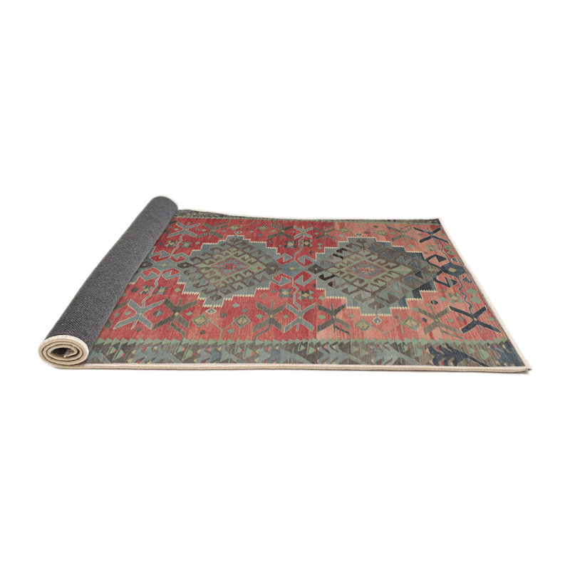 Tapis rouge/vert/brun zone contemporaine, Rectangle 7 pi x 10 pi